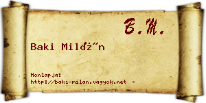 Baki Milán névjegykártya